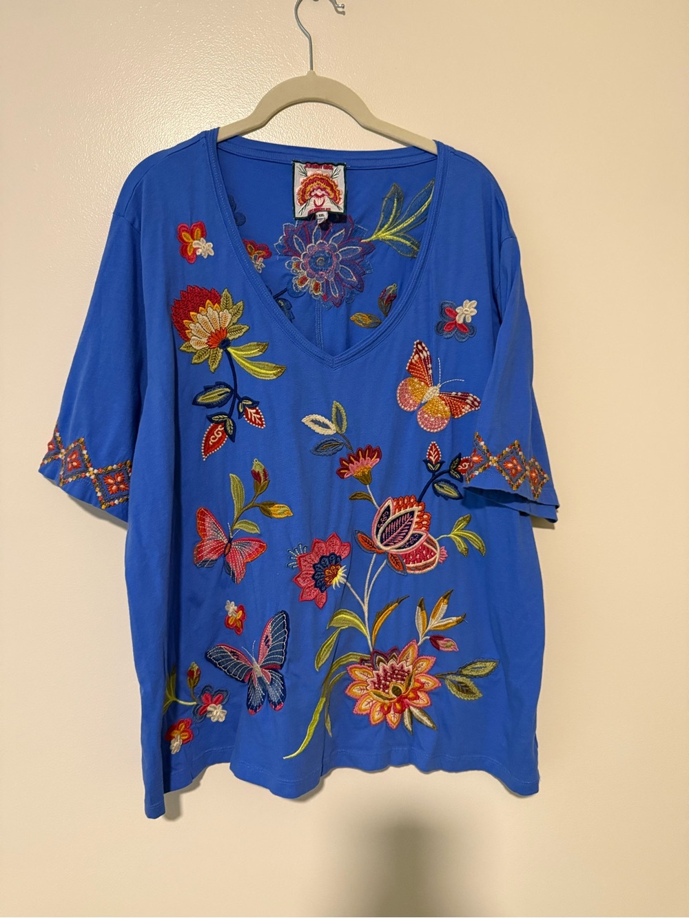 Johnny Was Royal Blue Embroidered Floral & Butterfly Tunic